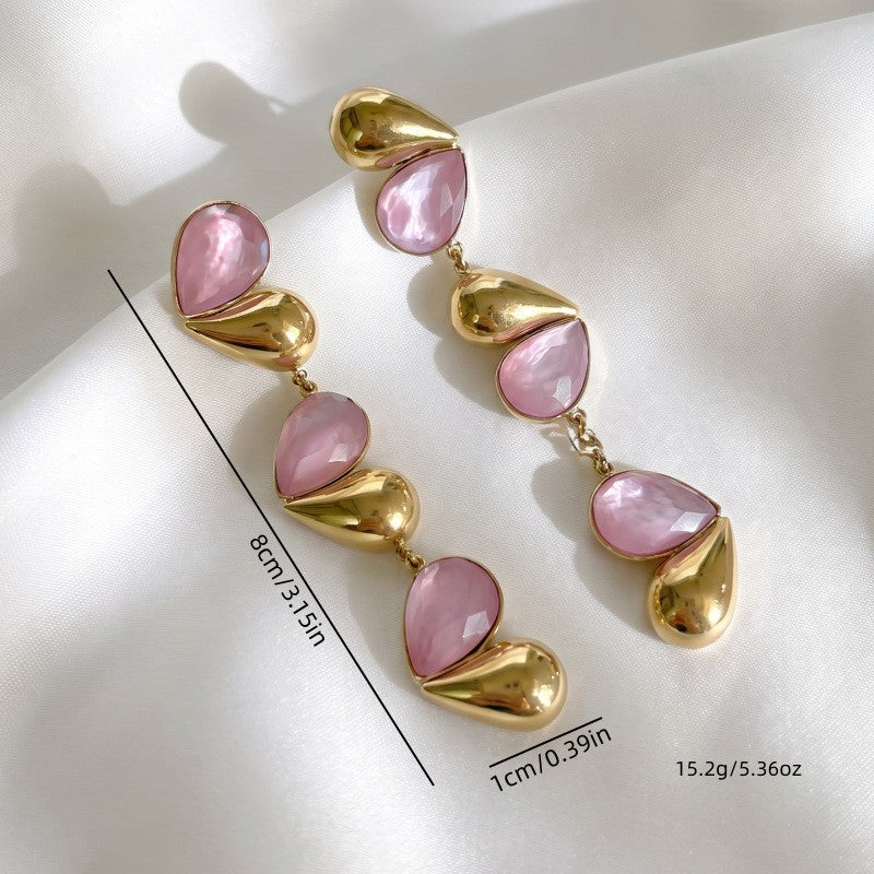 Romantic Pink Teardrop Cascade Earrings
