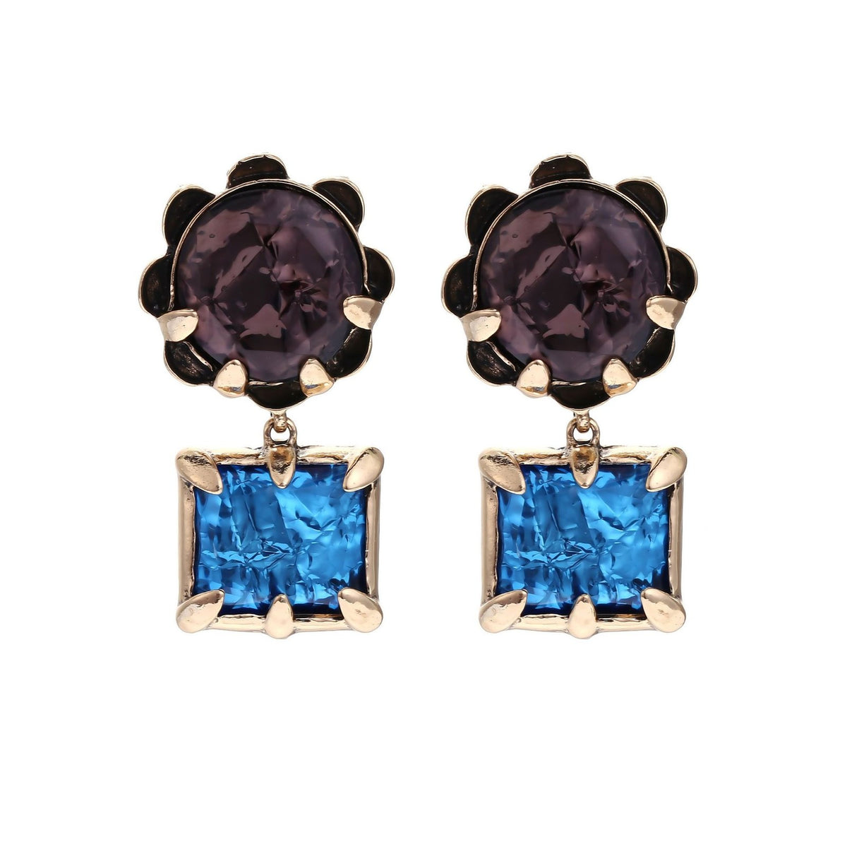 Classy Dual-Gem Geometric Drop Earrings
