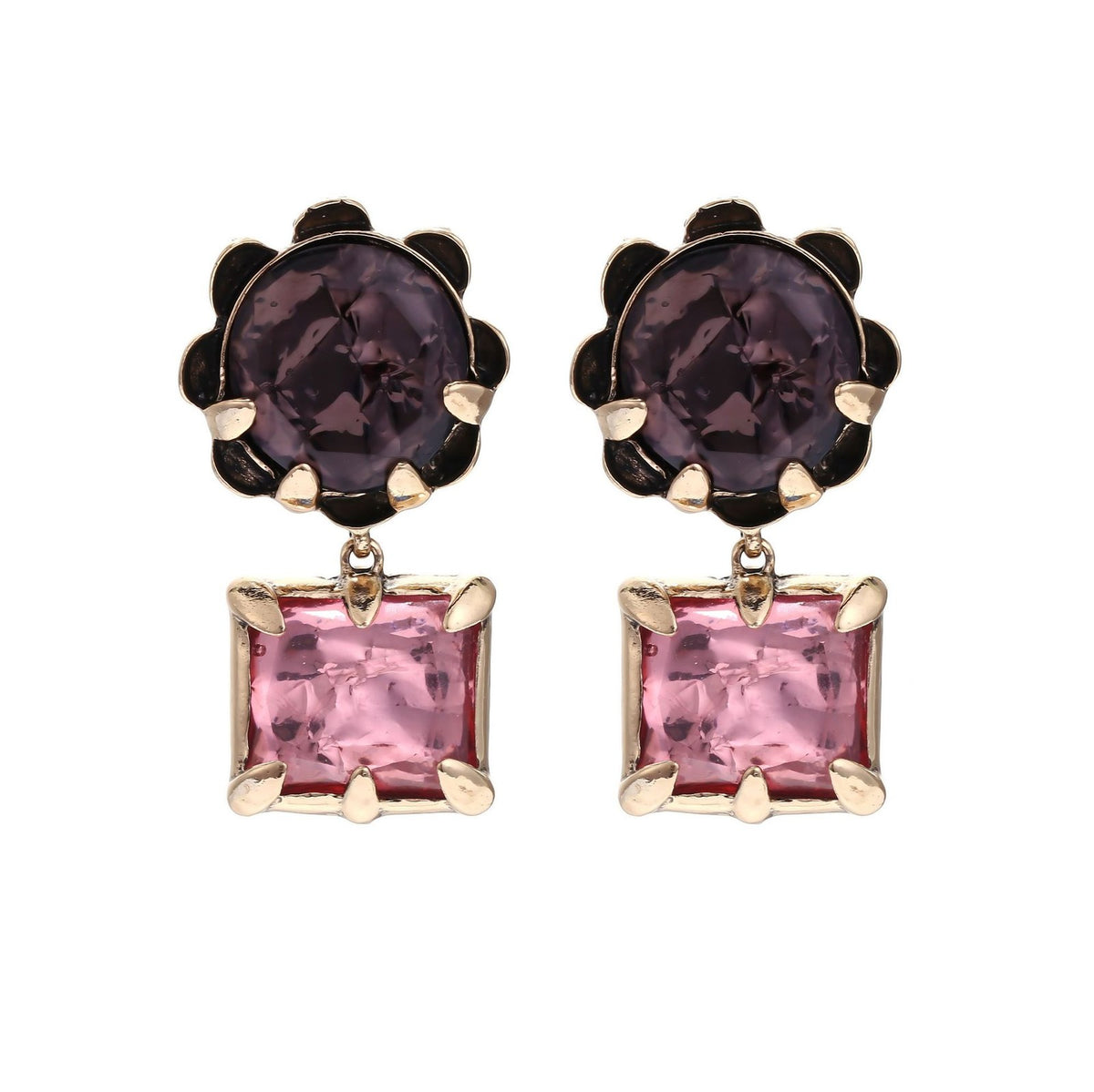 Classy Dual-Gem Geometric Drop Earrings