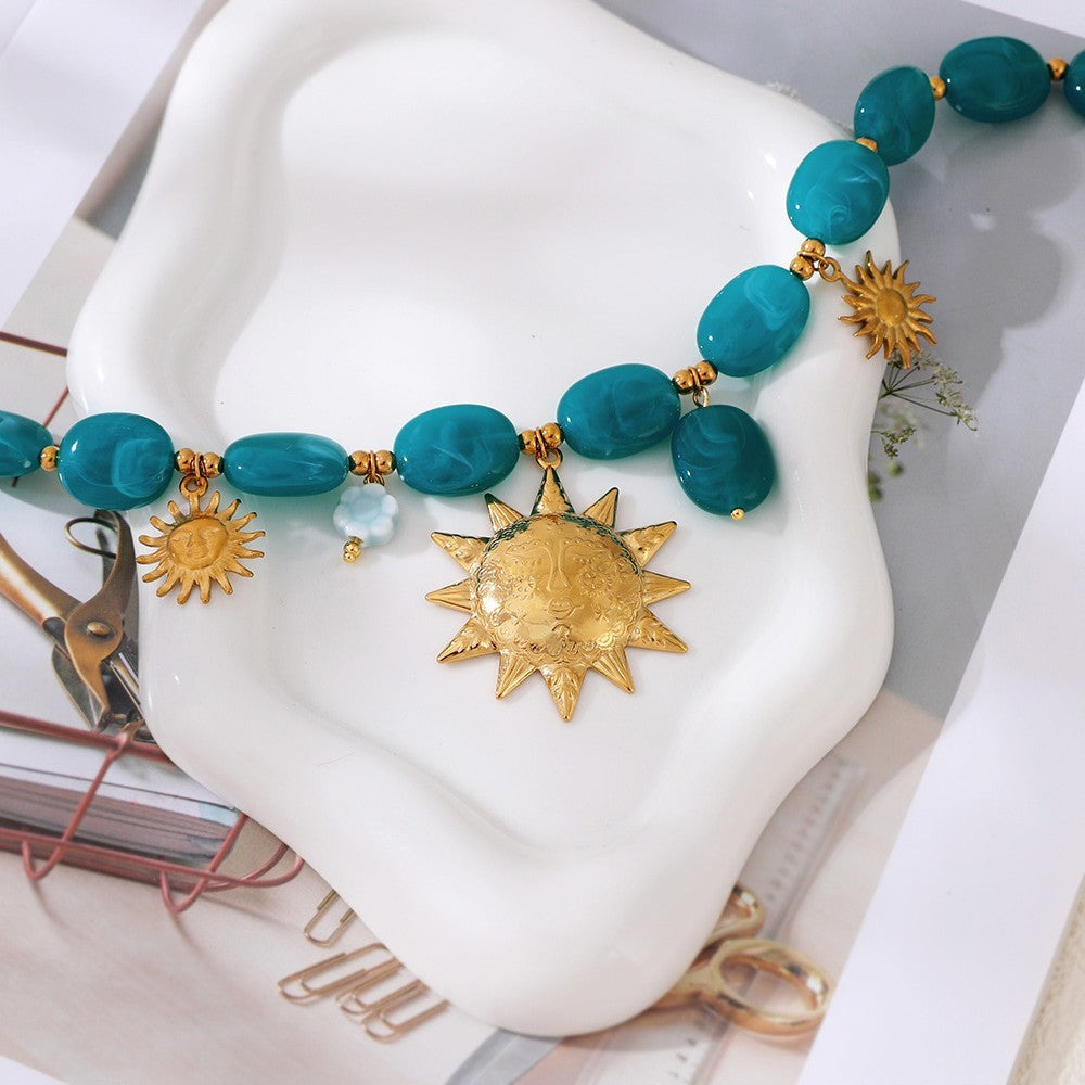 Boho Turquoise Resin Sun Necklace
