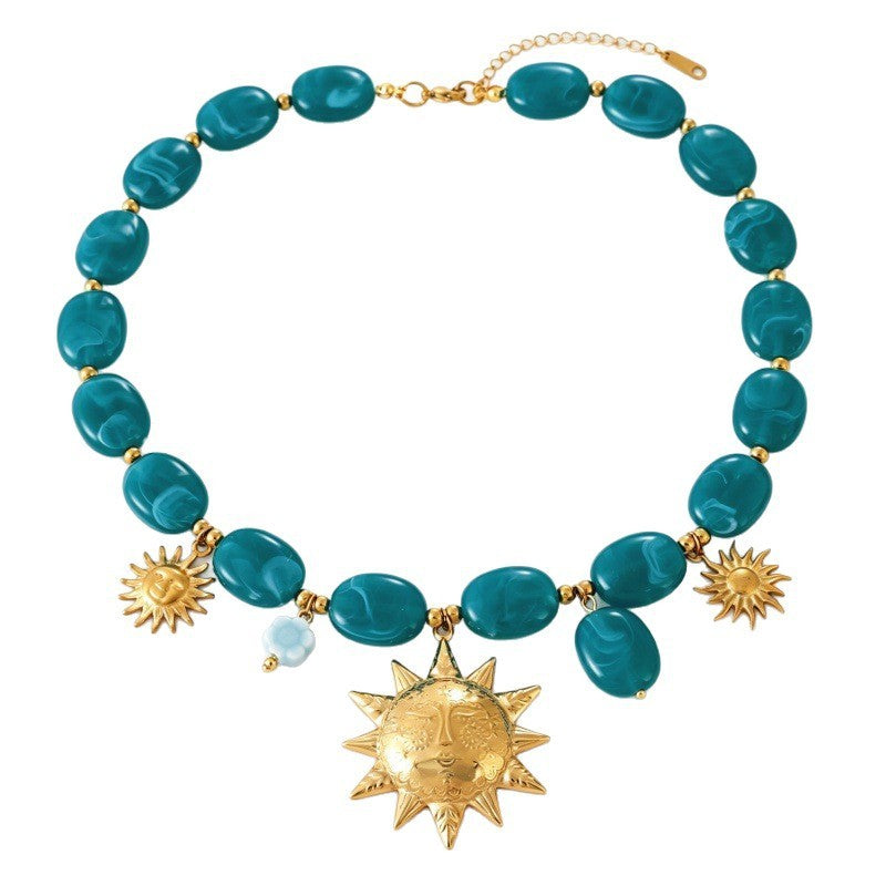 Boho Turquoise Resin Sun Necklace