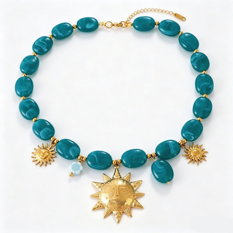 Boho Turquoise Resin Sun Necklace