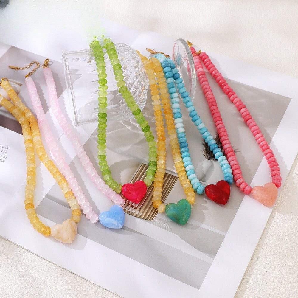 Boho Multicolor Beaded Heart Necklace