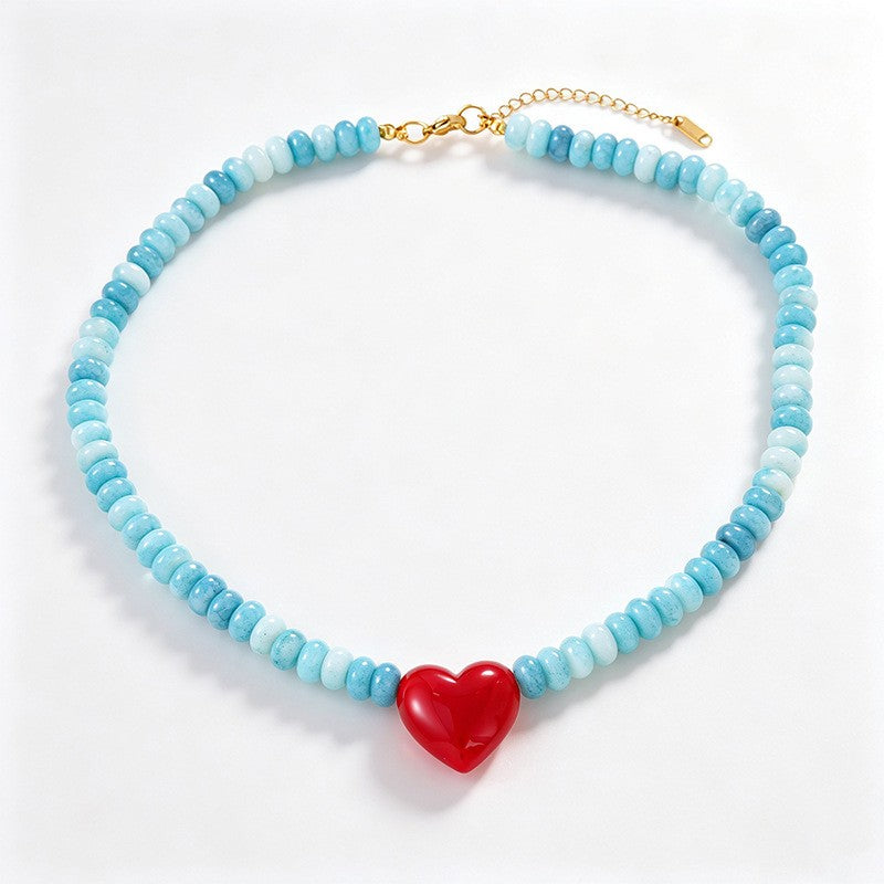 Boho Multicolor Beaded Heart Necklace