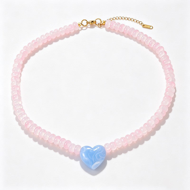 Boho Multicolor Beaded Heart Necklace