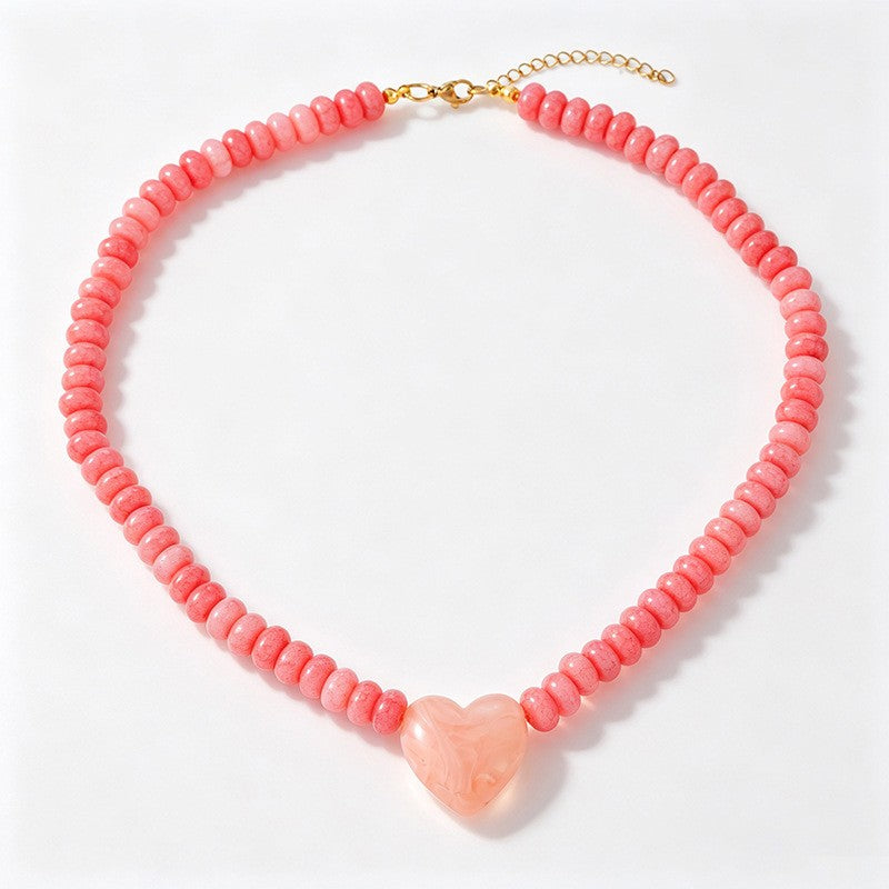 Boho Multicolor Beaded Heart Necklace