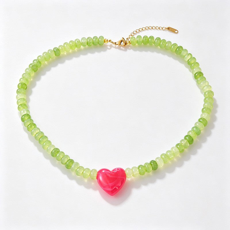Boho Multicolor Beaded Heart Necklace