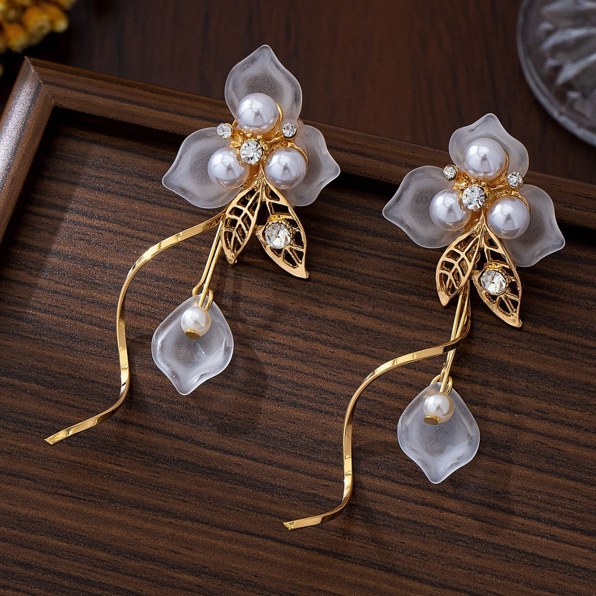 Romantic Acrylic Flower Pearl Drop Earrings