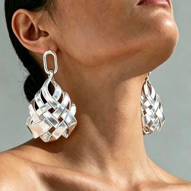 Classy Woven Geometric Dangle Earrings