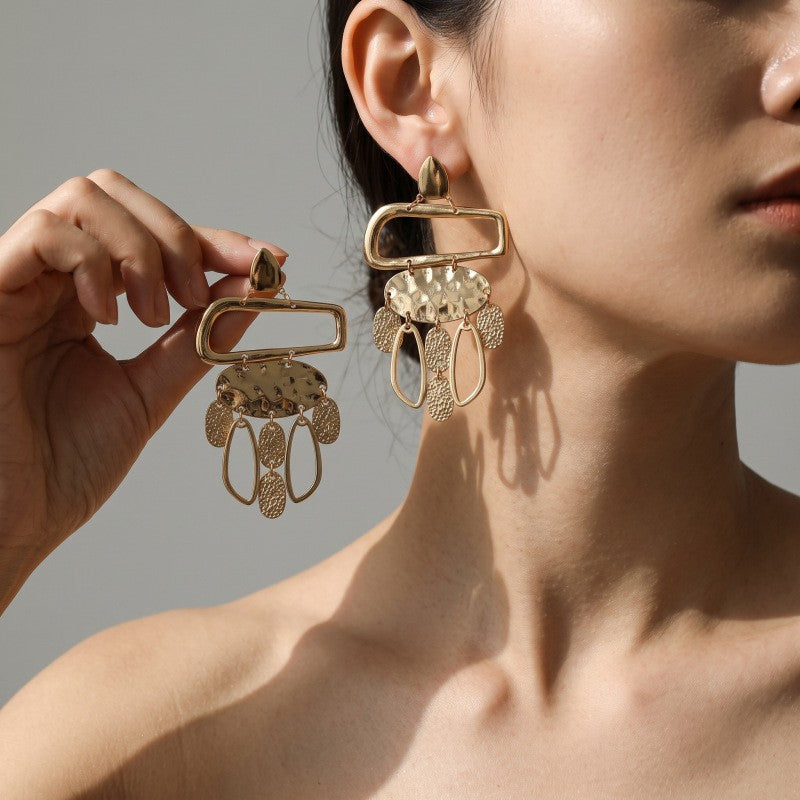 Classy Hammered Leaf Dangle Earrings