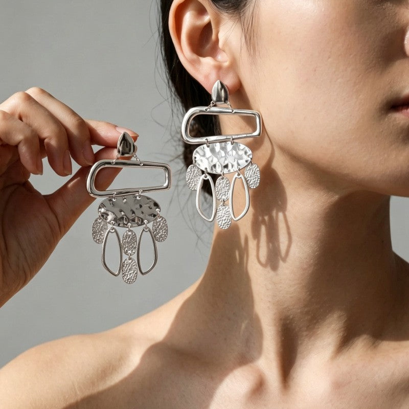 Classy Hammered Leaf Dangle Earrings