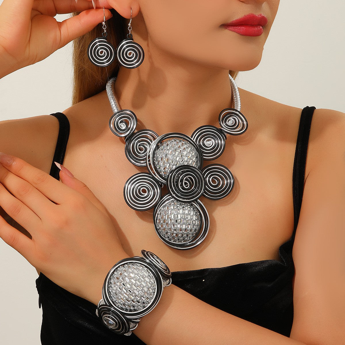 3pc Boho Woven Spiral Necklace, Bracelet & Earring Set