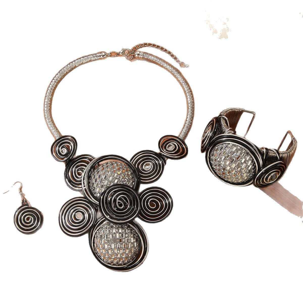 3pc Boho Woven Spiral Necklace, Bracelet & Earring Set