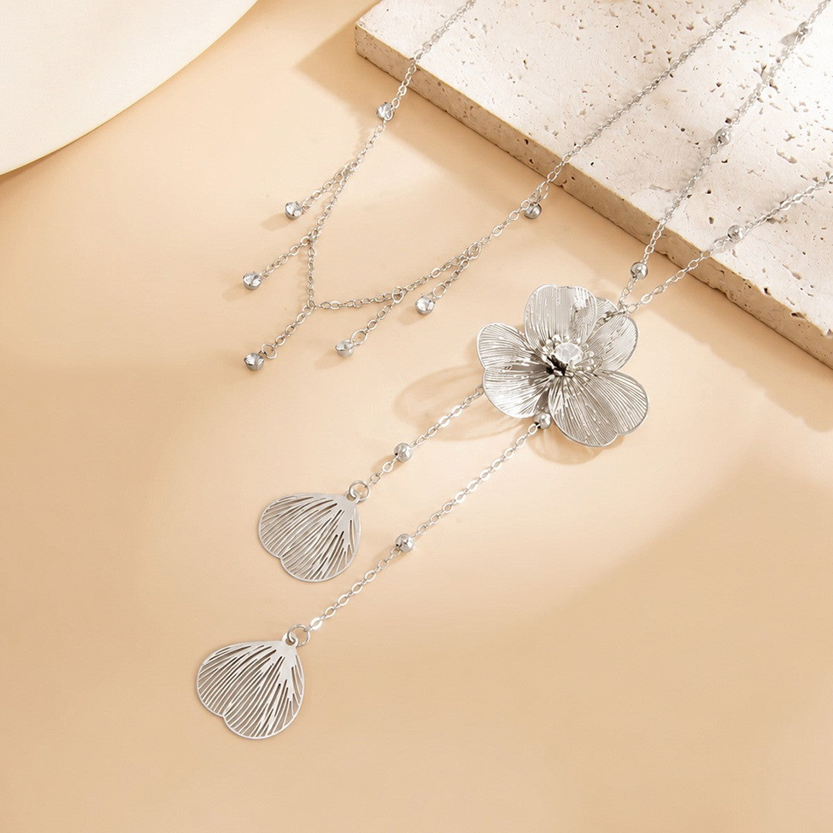 Classy Layered Floral Shell Y-Necklace