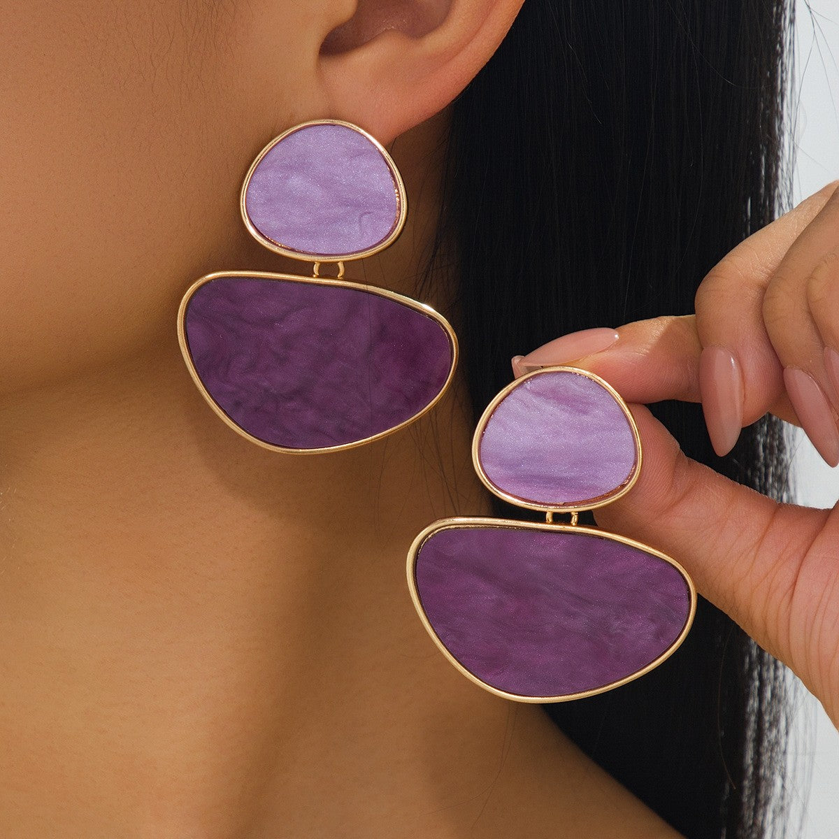 Classy Purple Geometric Tiered Drop Earrings