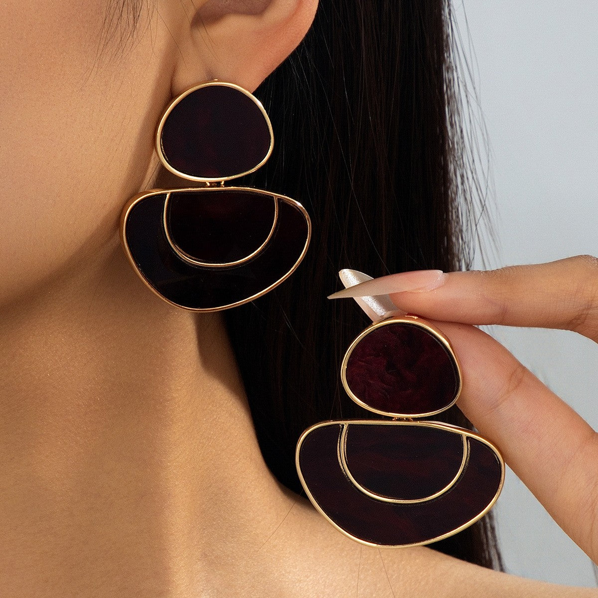 Classy Purple Geometric Tiered Drop Earrings