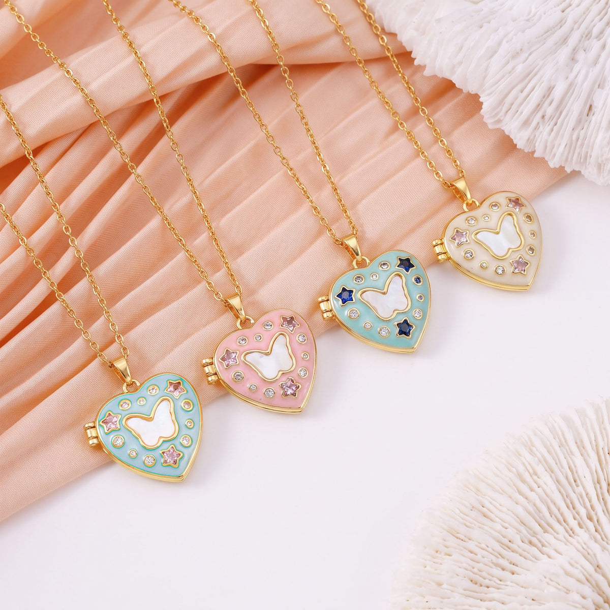 Dainty CZ Star Accented Heart Locket Necklace