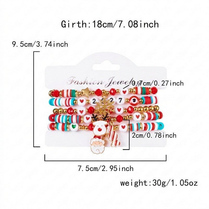 Festive Santa Snowflake Beaded Bracelet Set