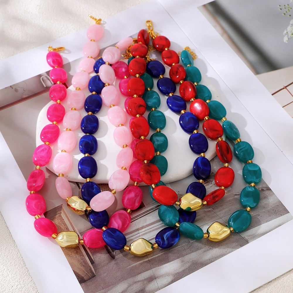 Classy Multicolor Resin Oval Bead Necklace