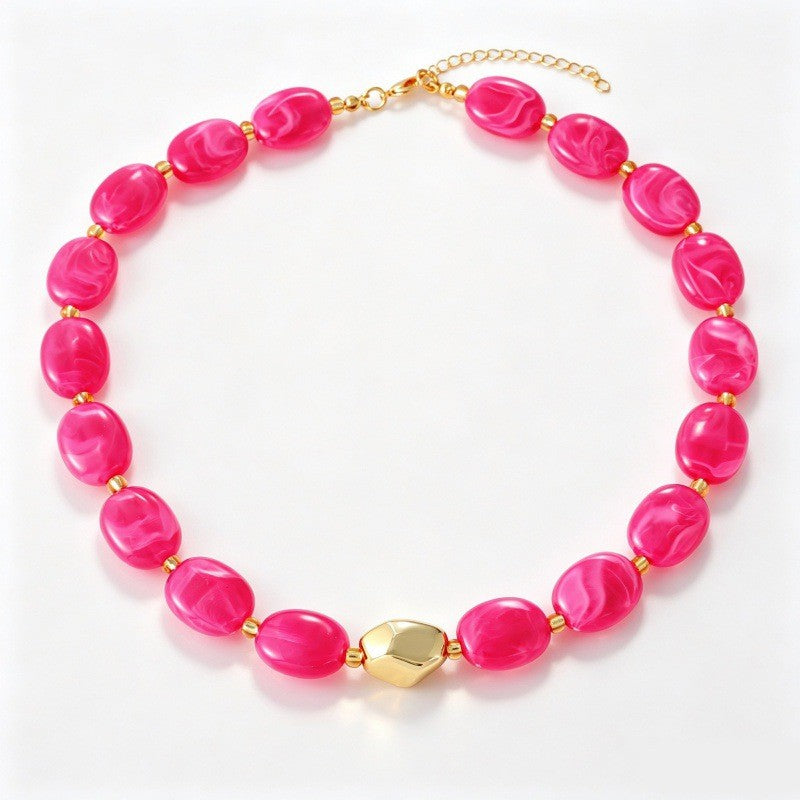 Classy Multicolor Resin Oval Bead Necklace