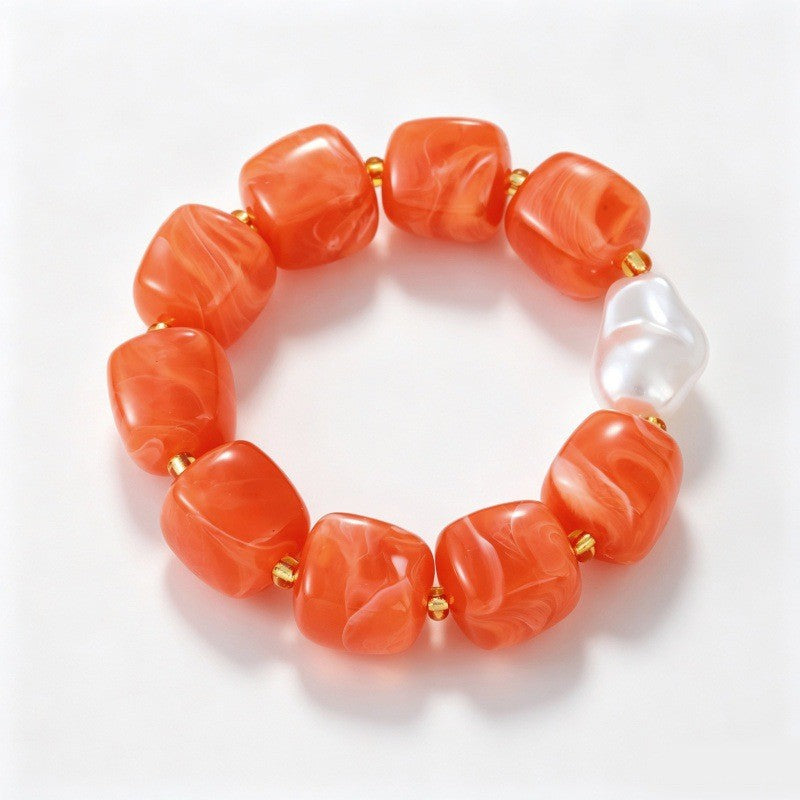 Boho Pastel Resin & Pearl Bracelet Set