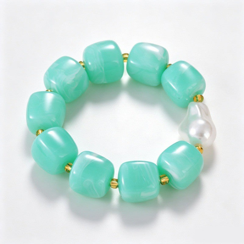 Boho Pastel Resin & Pearl Bracelet Set