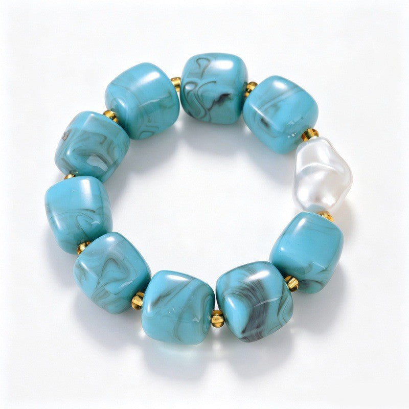 Boho Pastel Resin & Pearl Bracelet Set