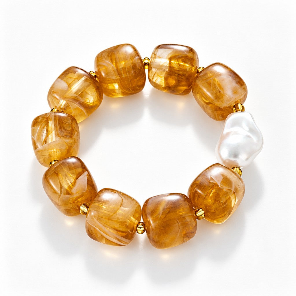Boho Pastel Resin & Pearl Bracelet Set