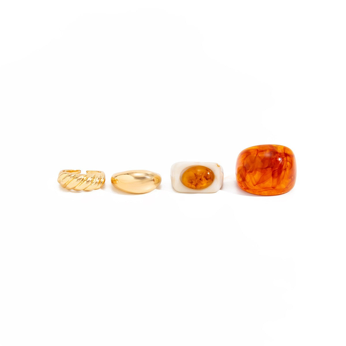 Classy Amber Resin Geometric Ring Set