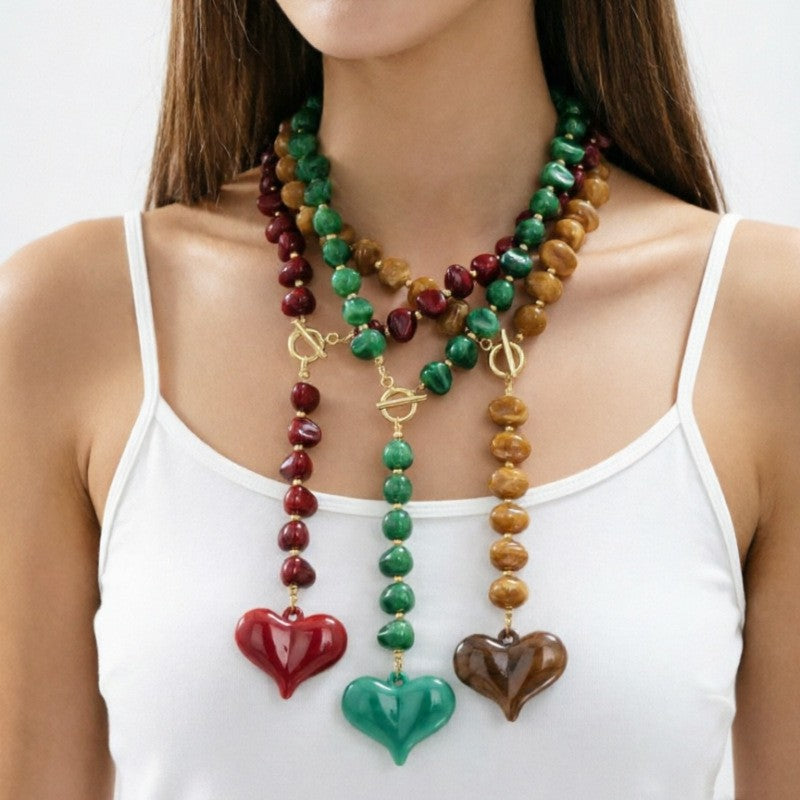 Boho Colorful Resin Heart Y-Necklace