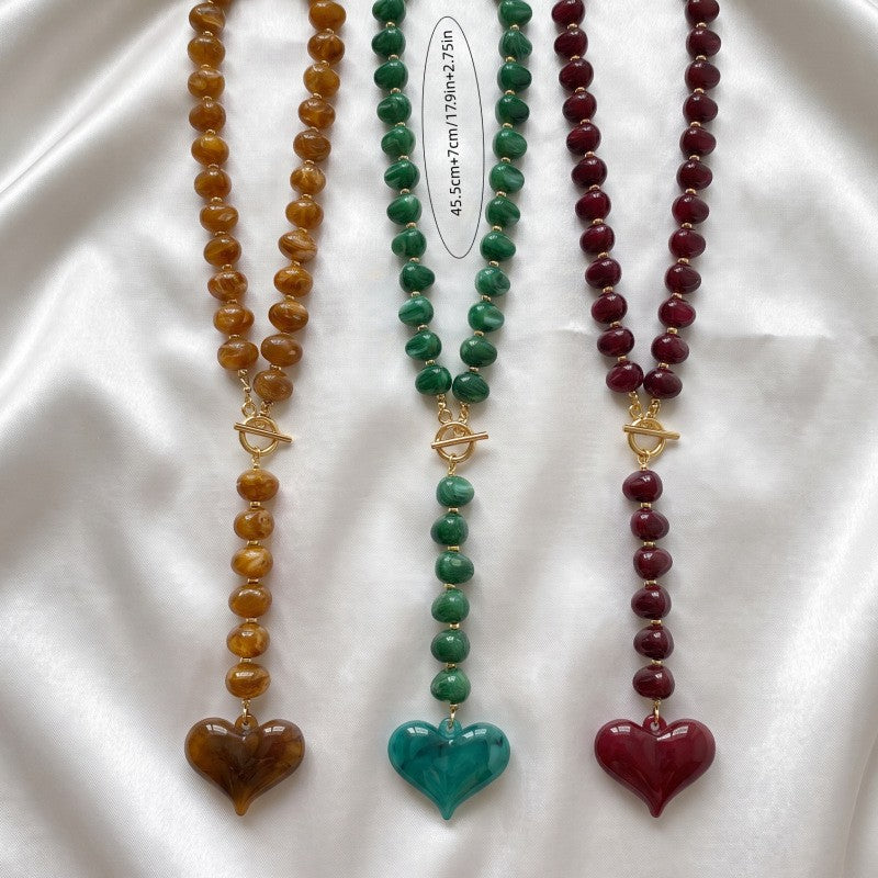 Boho Colorful Resin Heart Y-Necklace