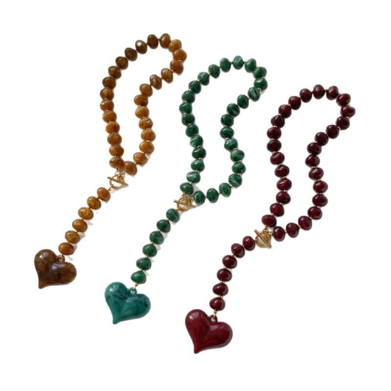 Boho Colorful Resin Heart Y-Necklace
