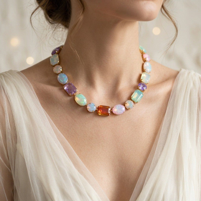 Romantic Multicolor Geometric Gem Necklace