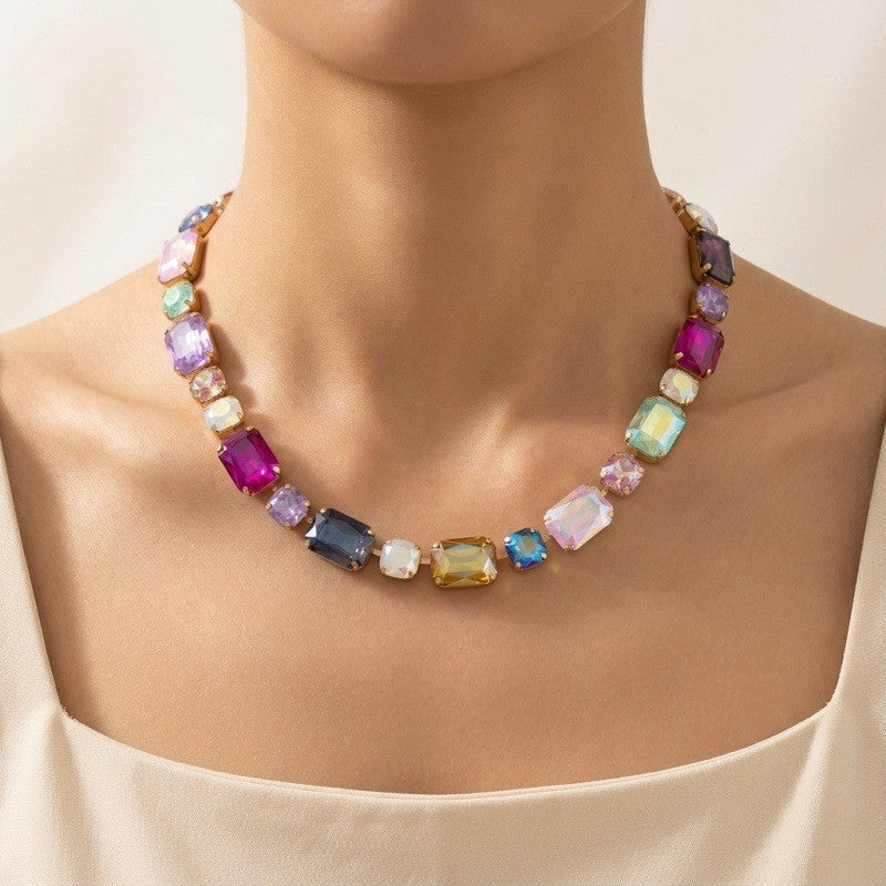 Romantic Multicolor Geometric Gem Necklace