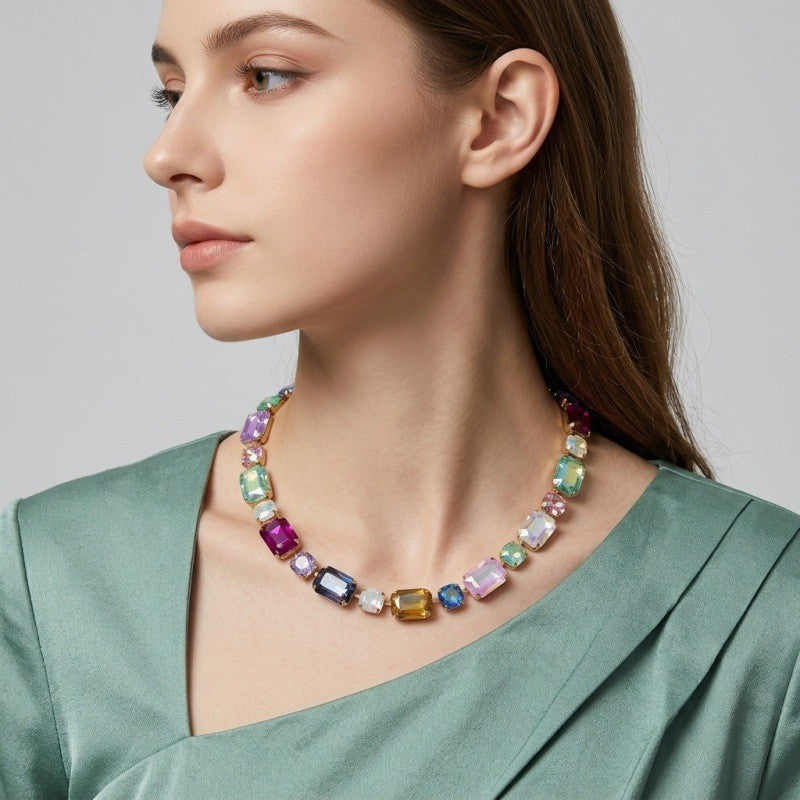 Romantic Multicolor Geometric Gem Necklace