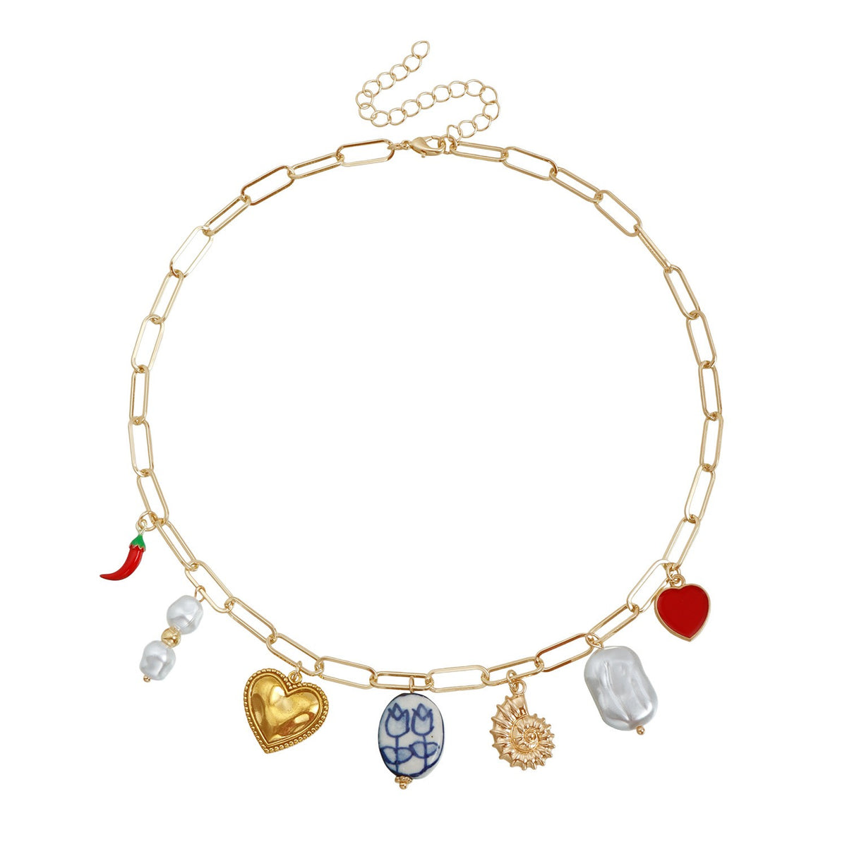 Playful Chili Pepper & Heart Charm Necklace