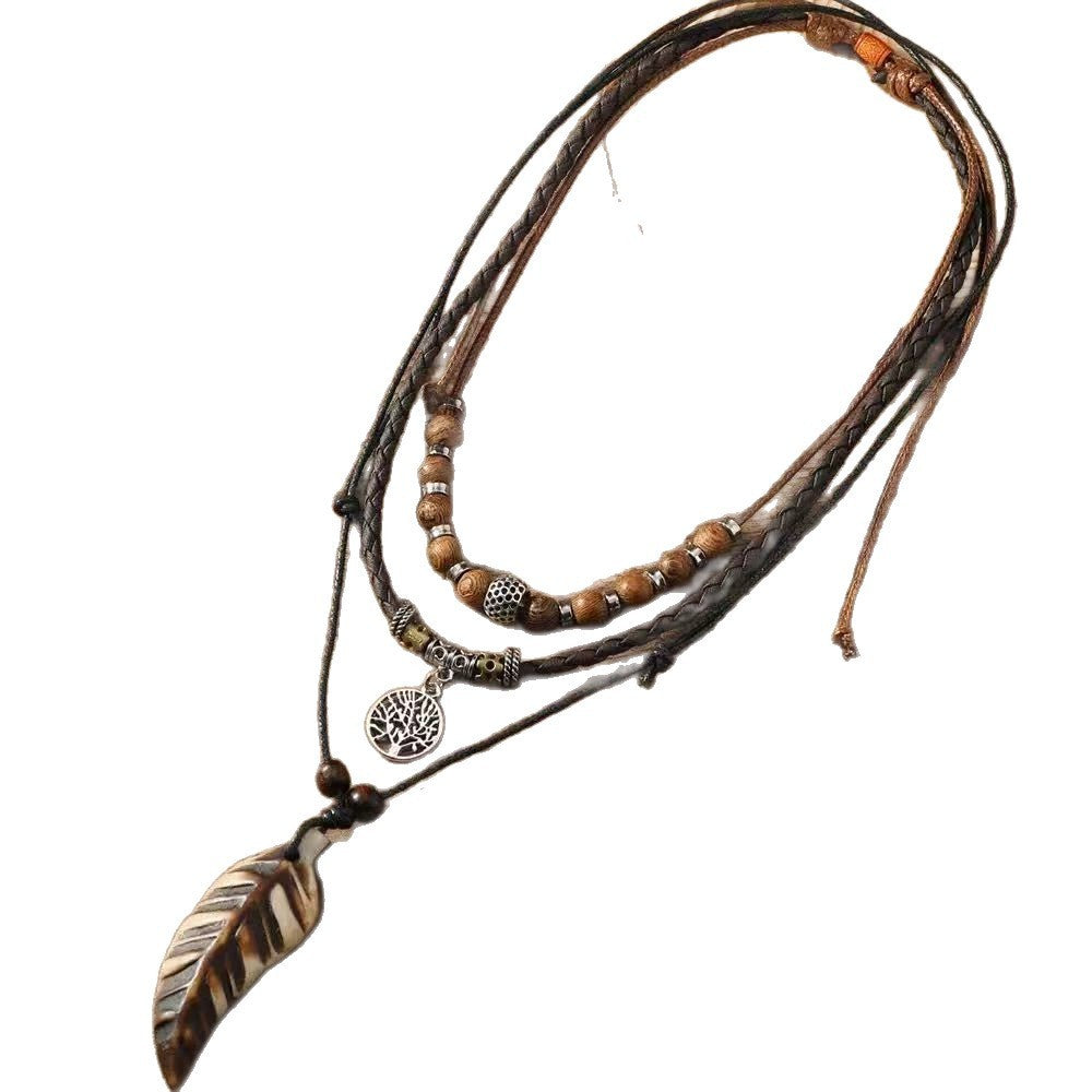 Boho Shell Feather Cord Necklace