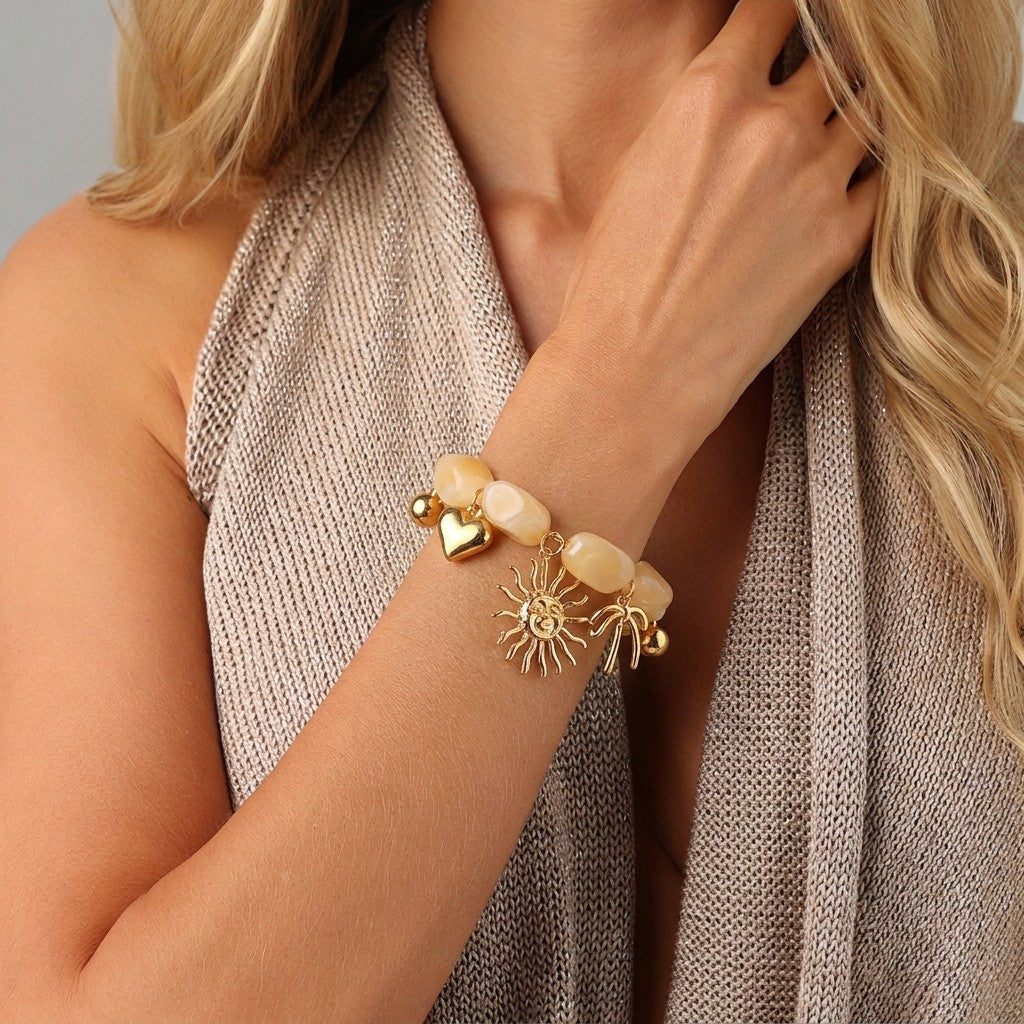 Boho Brown Resin Sun Moon Charm Bracelet