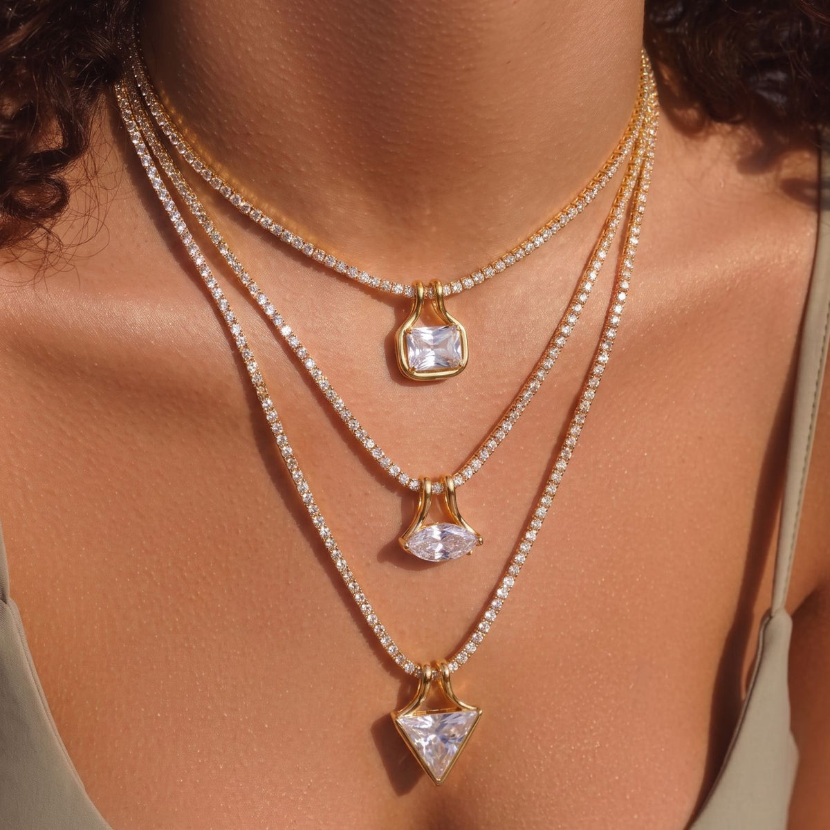 3pc Dainty Geometric Zirconia Layered Necklace