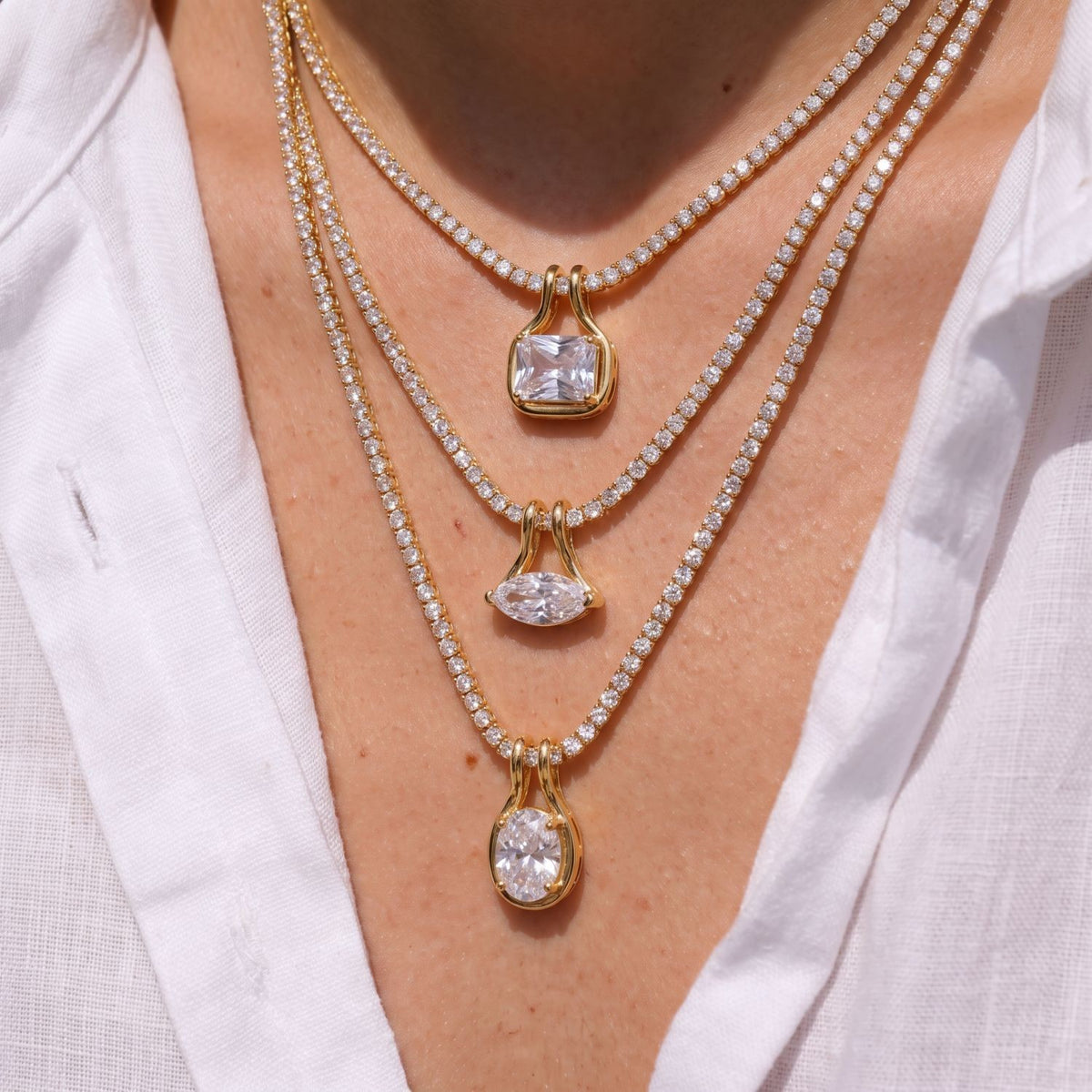 3pc Dainty Geometric Zirconia Layered Necklace