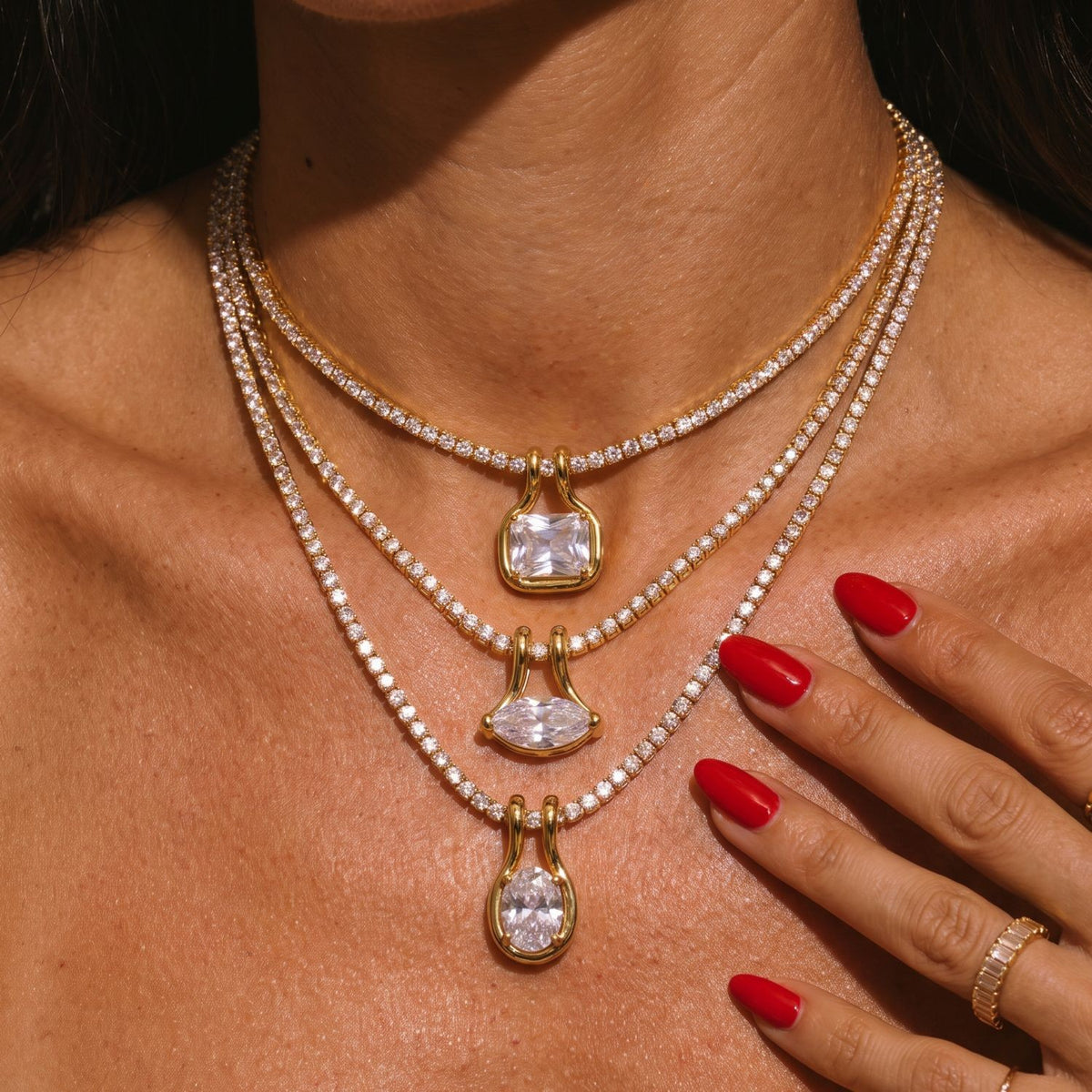 3pc Dainty Geometric Zirconia Layered Necklace