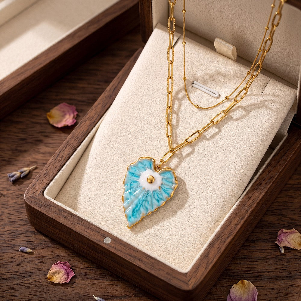 Vintage Blue Enamel Heart Necklace