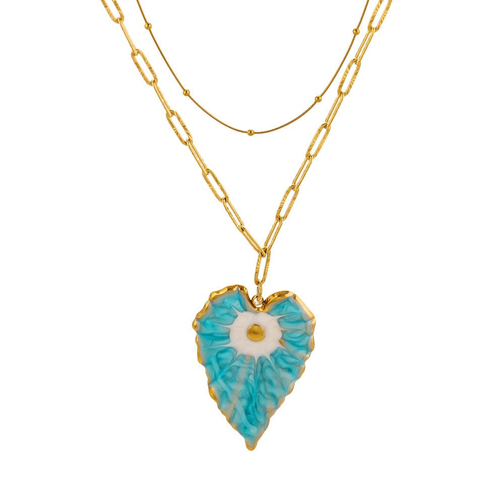 Vintage Blue Enamel Heart Necklace