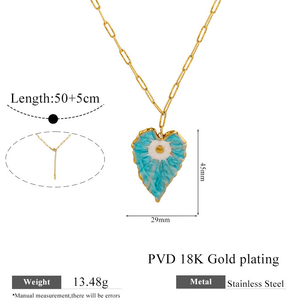 Vintage Blue Enamel Heart Necklace