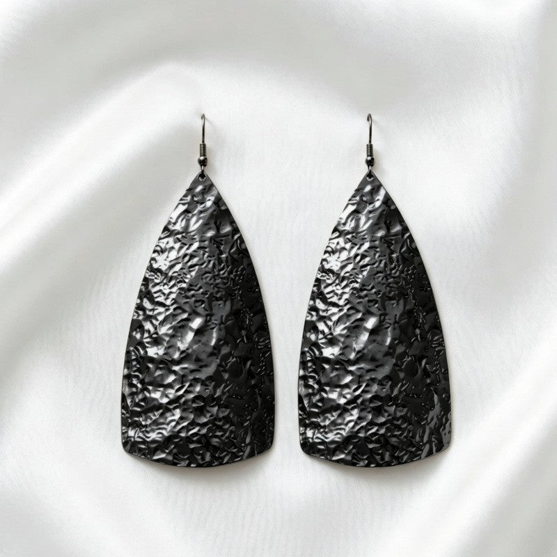 Classy Black Textured Teardrop Earrings