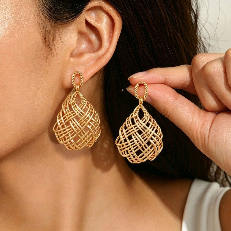 Statement Woven Teardrop Dangle Earrings