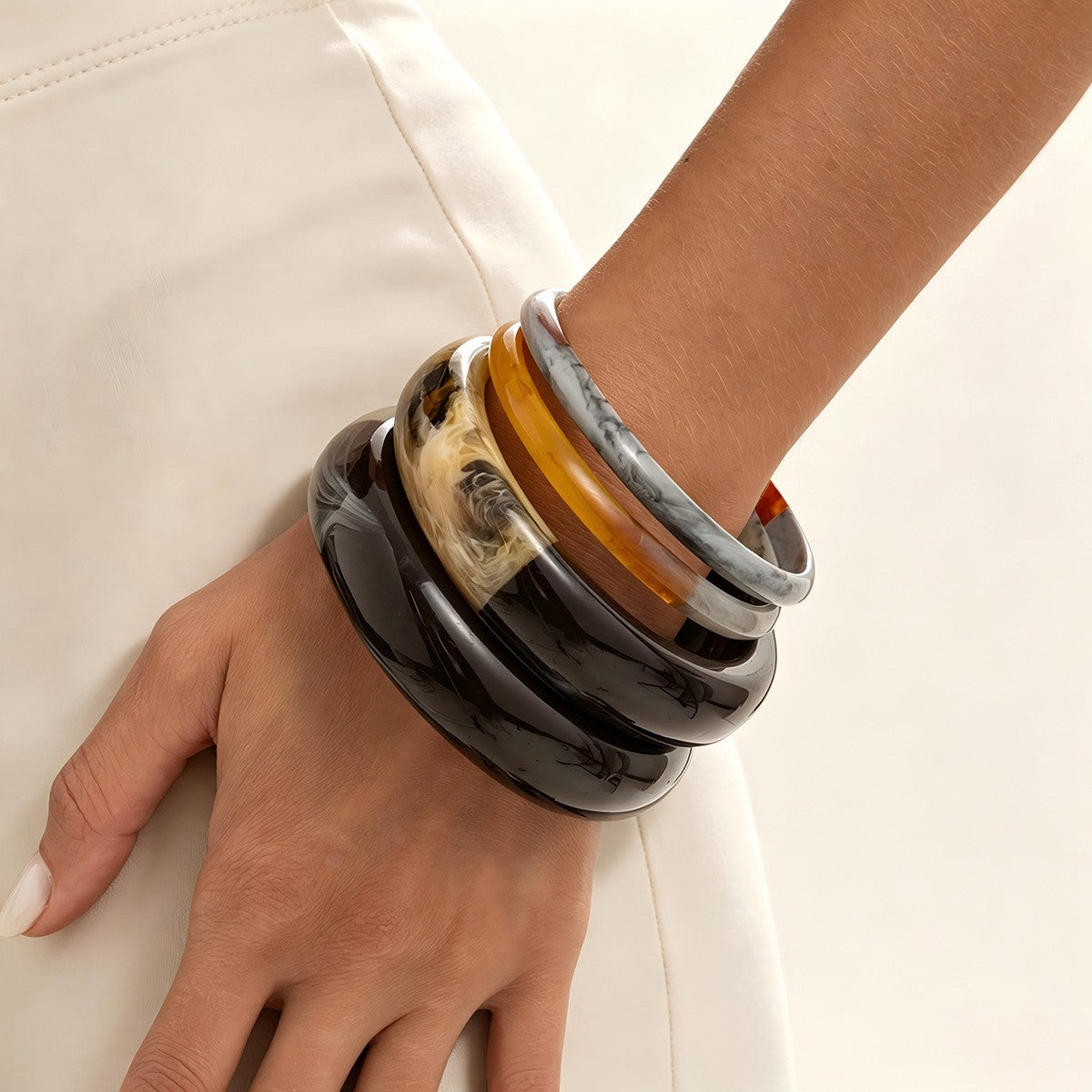 Classy Spliced Marble Resin Bangle Set