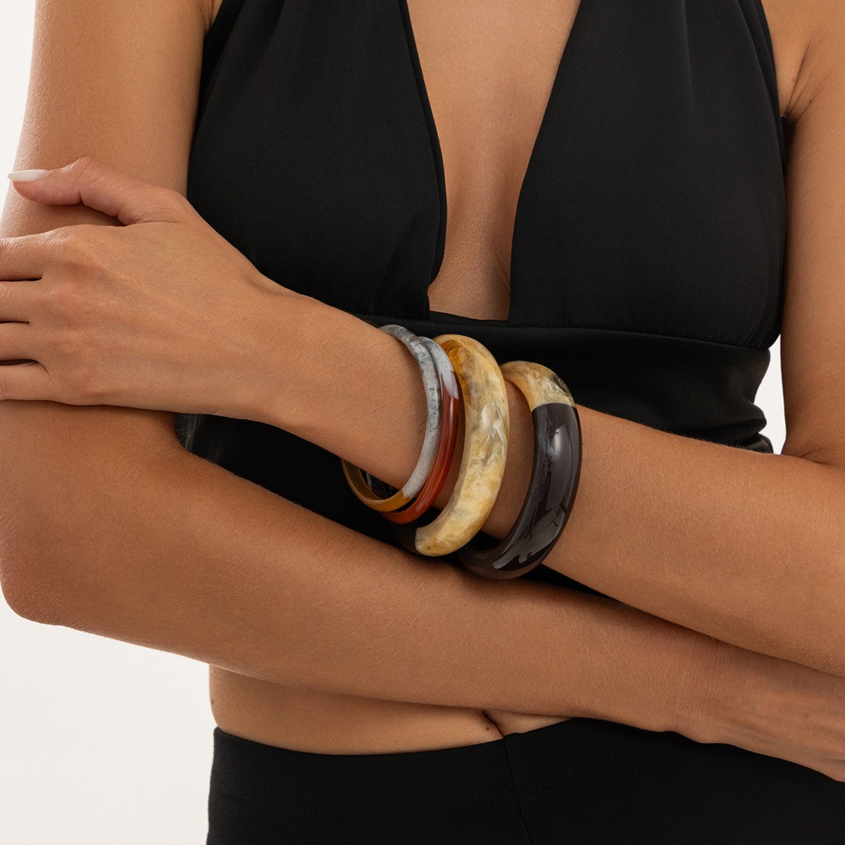 Classy Spliced Marble Resin Bangle Set