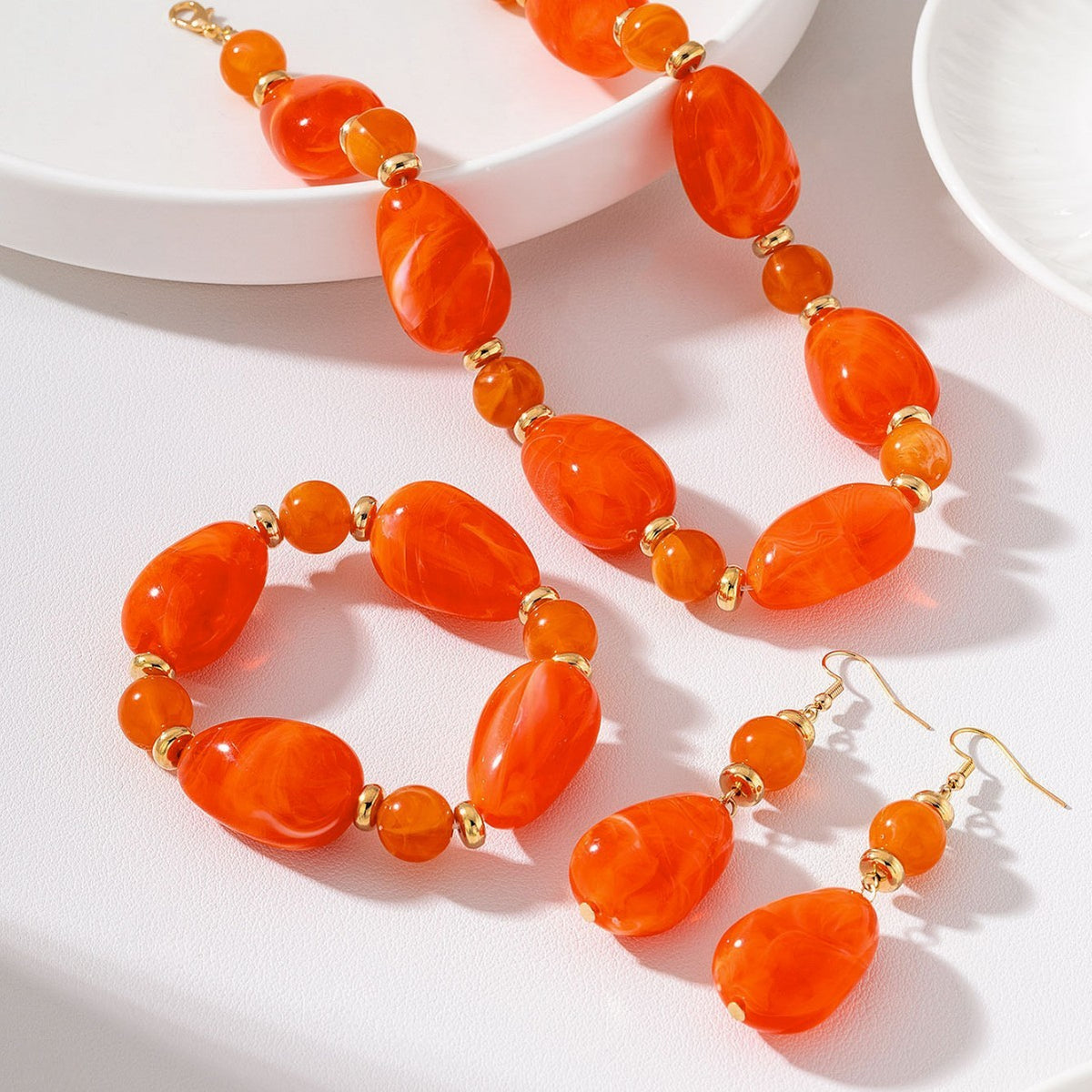 Classy Amber Acrylic Necklace, Bracelet & Earring Set