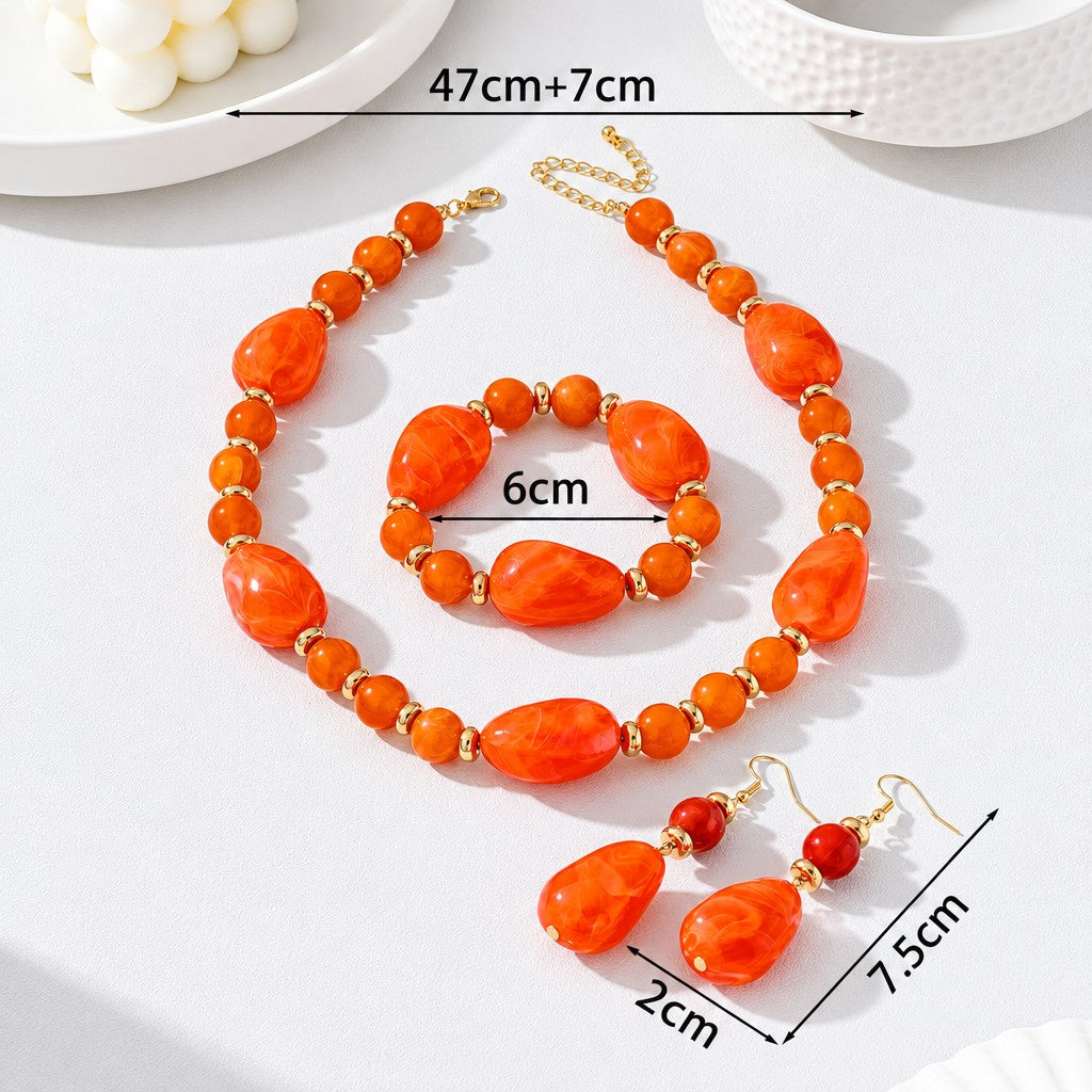 Classy Amber Acrylic Necklace, Bracelet & Earring Set